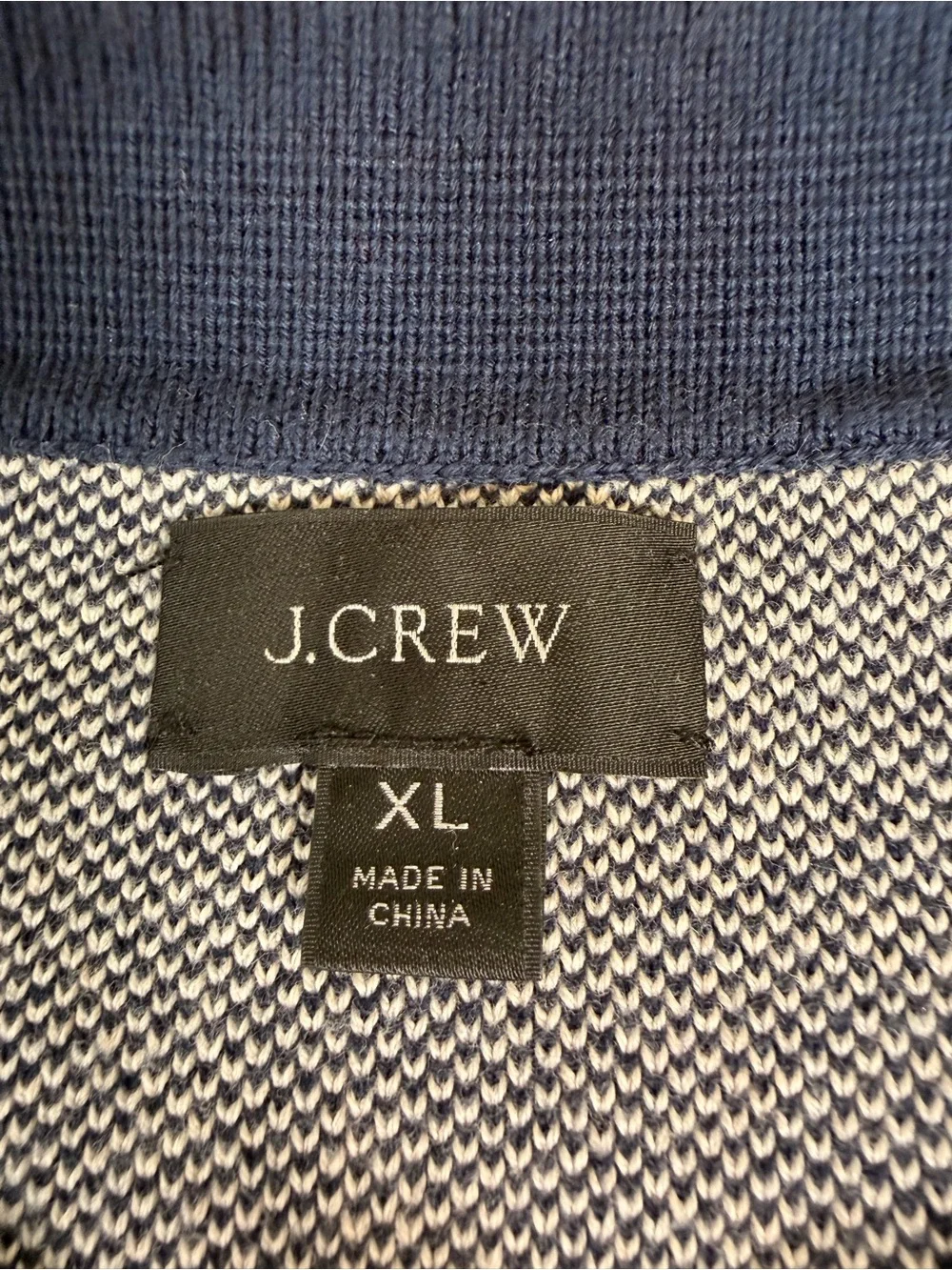 J. Crew Gray Short-Sleeve Polo Cardigan with Navy and Cream Trim